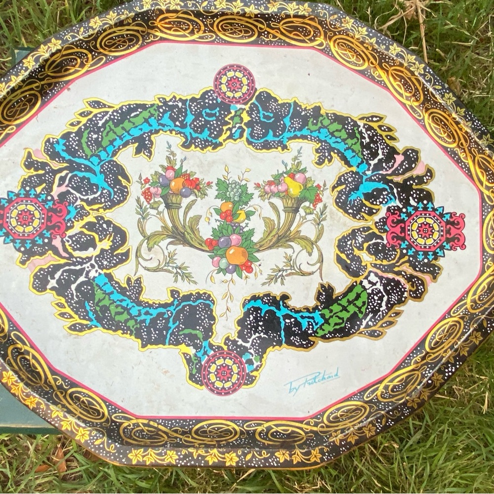 Vintage Daher Decorated Ware Tray Made in England Baroque Floral Metal Tray
